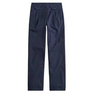 NWT J.Crew Navy Cotton Pleated Wide Leg Chino Pants Button Fly Size 18